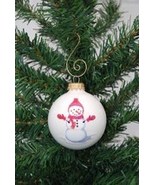 Red Hat Snowman 2-5/8&quot; White Glass Ball Christmas Ornament - £7.82 GBP