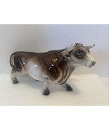 Vintage Japanese Ceramic Cow Bull Statue Figurine Brown White Short Horn... - $40.60 CAD