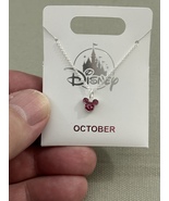 Disney Parks Mickey Mouse Rose October Faux Birthstone Necklace Silver NEW - £25.88 GBP