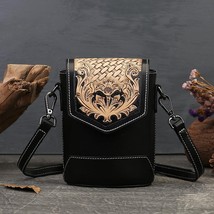 Enuine leather carving mobile phone bag women 2022 new vintage small shoulder crossbody thumb200