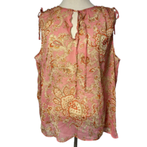 Talbots Woman Petites Pink and Tan Sheer Paisley Sleeveless V Neck Top Size 2Xp - £9.71 GBP