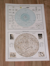 1930 Original Vintage Map Of The Moon And Solar Systems Stars Heavens Astronomy - $24.68