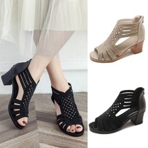 Spring Summer Ladies Women Crystal Sandals Fashion Fish Mouth Hollow Roma Shoes - £23.24 GBP