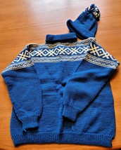 Hand Made Knit Scandanavian Sweater Hat Set Ski Warm Wool Child XL Boy G... - £25.77 GBP