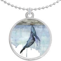 Watercolor Whale and Ship Round Pendant Necklace Beautiful Fashion Jewelry - £8.46 GBP