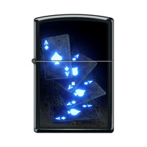 Zippo Lighter - Floating Ace&#39;s with Blacklight Process Black Matte  - 85... - $36.35