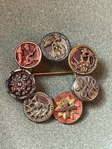 Handmade Vintage Metal Buttons Wreath Pin Brooch – 1 and 5/8th’s inches in - £10.31 GBP