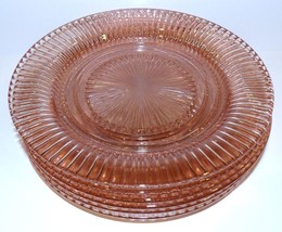 Set Of 6 Anchor Hocking Queen Mary Pink Depression Glass 9 7/8&quot; Dinner Plates - £100.96 GBP