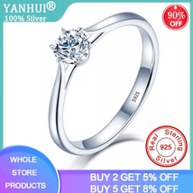 YANHUI With Certificate Solitaire 1.0ct Lab Diamond Ring Silver 925 Jewelry Enga - £9.56 GBP