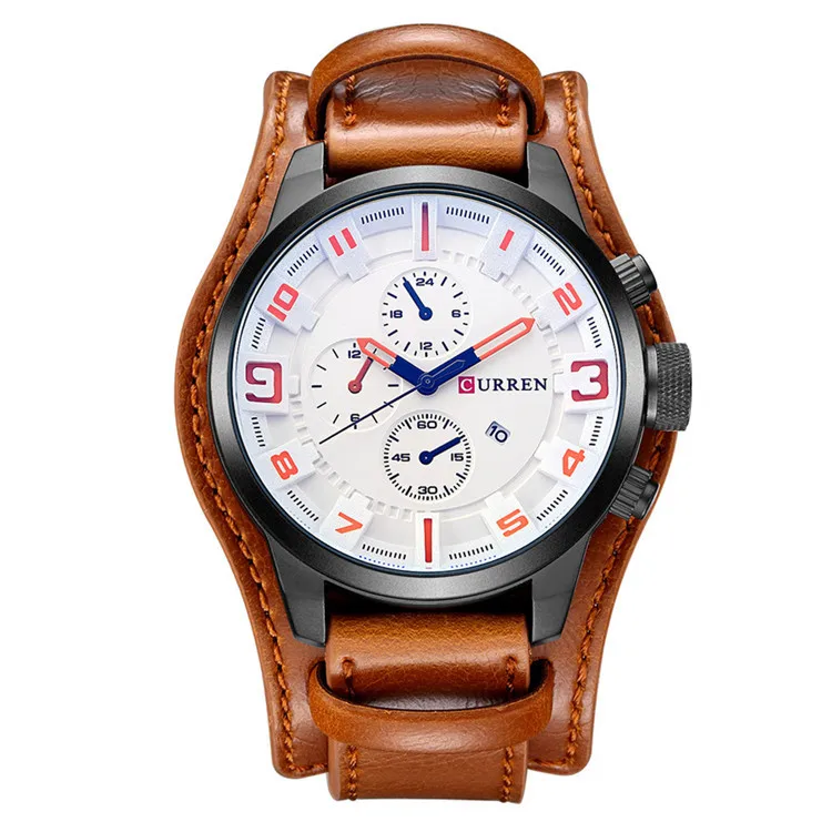 CURREN 8225 Men Watches Men Wrist New Quartz Watch Man Brown Orange - £23.28 GBP