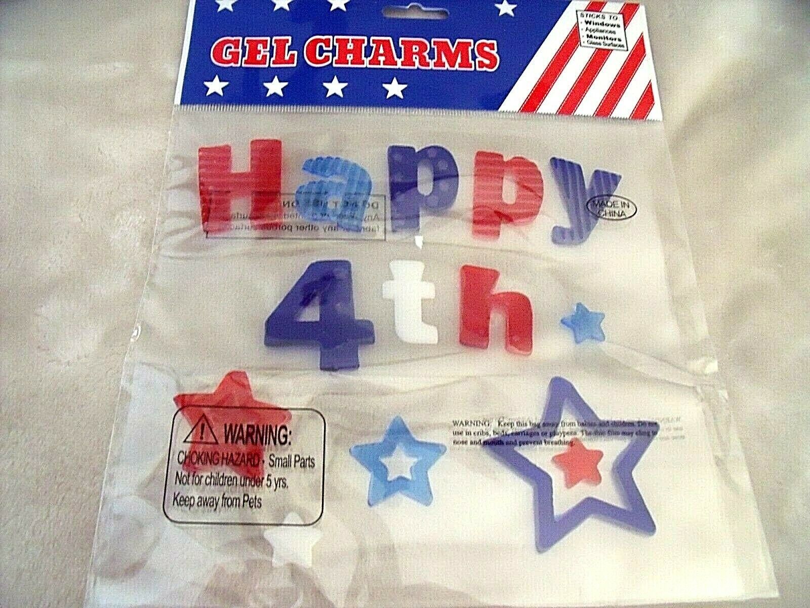 NEW Patriotic GEL CHARMS HAPPY 4TH STARS 6" X 7"  WINDOW CLING Americana - $11.76