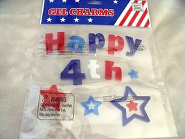 NEW Patriotic GEL CHARMS HAPPY 4TH STARS 6&quot; X 7&quot;  WINDOW CLING Americana - £9.38 GBP