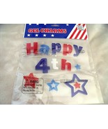 NEW Patriotic GEL CHARMS HAPPY 4TH STARS 6&quot; X 7&quot;  WINDOW CLING Americana - £9.21 GBP