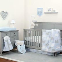 Crib Bedding Baby Boy Elephant 8-Piece Set Nursery Blue Grey Comforter Sheets - £153.51 GBP