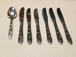 Set of Seven Dinner Knives &amp; One Spoon Stainless Flatware Silverware Japan - $14.80