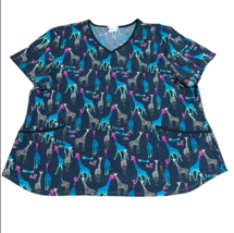 Gray Pink Blue Giraffe Print Plus Sz 3XL Scrub Shirt Top Nurse Vet Xray ... - $19.99