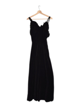 Vintage Velvet Dress Womens S Black 60s Velour Scalloped Strap Goth Gown... - $32.76