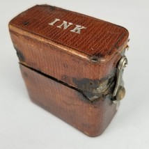 Vintage 1800s Traveling Inkwell Leather Covered With Original Glass Ink ... - $918.34 MXN