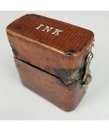 Vintage 1800s Traveling Inkwell Leather Covered With Original Glass Ink ... - $918.34 MXN