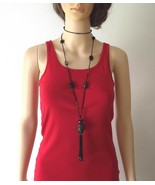 Oversized Black Tassel Necklace, Extra Long Wrap Around Beads - $538.09 MXN