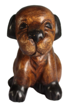 Vintage Hand Carved Solid Wood Sitting Puppy Dog 6 1/2&quot; Tall So Sweet - £12.56 GBP