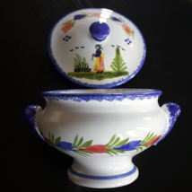 Vintage Authentic Quimper Covered Soup Tureen Onion Soup Bowl - Signed &amp; New - £51.00 GBP