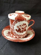 Antique Japanese porcelain lidded teacup and saucer . marked 6 characters - $99.00