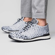Hand painted genuine ostrich quill Sneaker Shoes Scanno Newspaper gray image 6