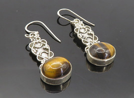 925 Sterling Silver - Vintage Cabochon Cut Tiger&#39;s Eye Dangle Earrings - EG3443 - £24.72 GBP