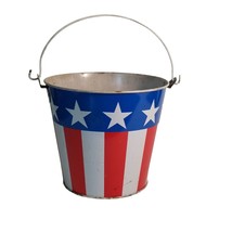 American Flag USA Patriotic Litho Metal Bucket Pail 4th of July Stars &amp; ... - $9.94