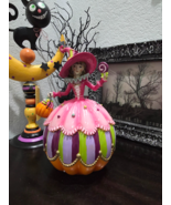 Whimsical Ghoulish Pink Halloween Witch Girl Pumpkin Candy Figurine 9.5&quot; - $68.53 CAD