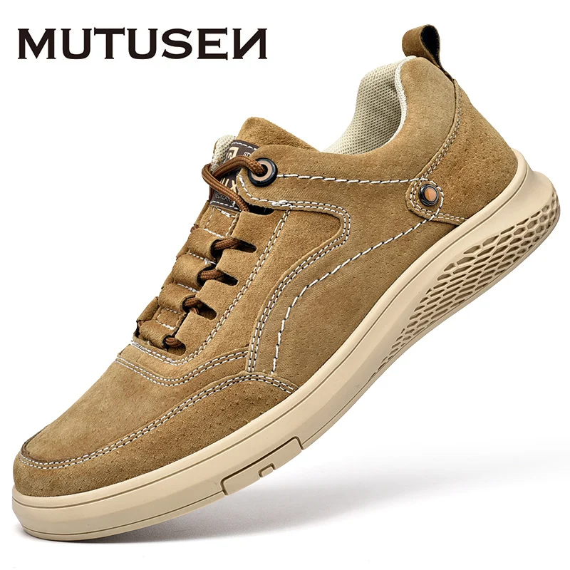 Natural Leather Men Casual Shoes Mens Walking Sneakers Fashion Low Shoes... - $75.47