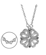 Sterling Silver S925 Clover Necklace Two Ways Wear Magnetic Heart Shaped... - $25.90