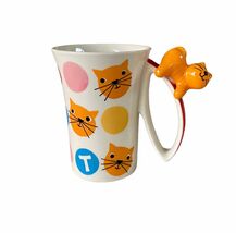 Indra Stoneware Coffee Cat Mug Vintage With Cat On Handle Hand Painted Chip - $9.66 CAD