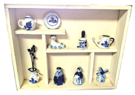 Vintage Delft Miniature Figurines 1 1/4 to 2&quot; Shadow Box  8 3/4 by 10 3/... - $21.21