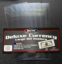 5 Loose BCW Deluxe Large Dollar Bill Currency Semi Rigid Holder Sleeve - £2.32 GBP