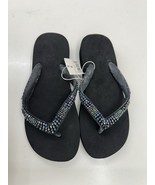 Unbranded Womens Sandals Size 6 Black Flip Flops Beaded Thong Foam Base ... - $13.98