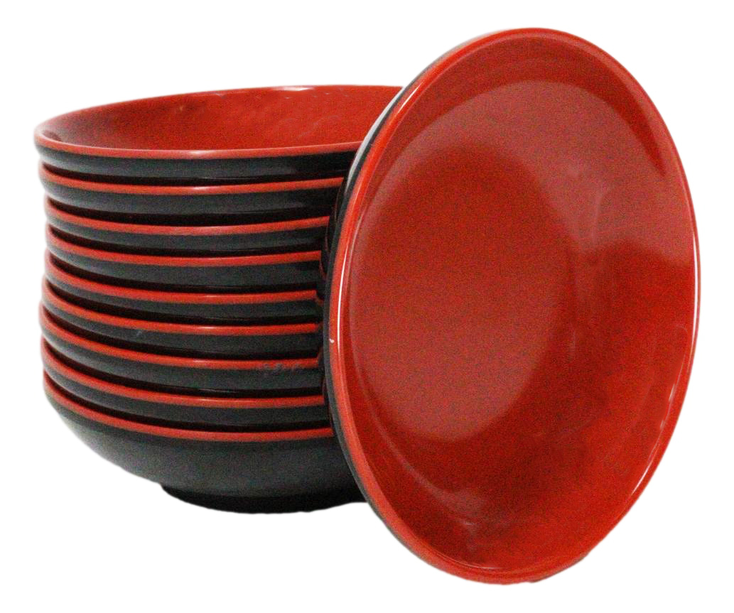 Pack Of 10 Red And Black Melamine Dipping Sauce Or Condiment Round Dishe... - $23.99