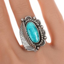 sz5.5 Vintage Native American silver and turquoise feather ring - £58.48 GBP