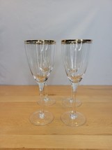 Vintage Wine Glasses with Gold Double Band Trim Rimmed 9&quot; Tall set of 4 ... - $19.99