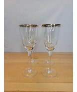 Vintage Wine Glasses with Gold Double Band Trim Rimmed 9&quot; Tall set of 4 ... - £15.92 GBP