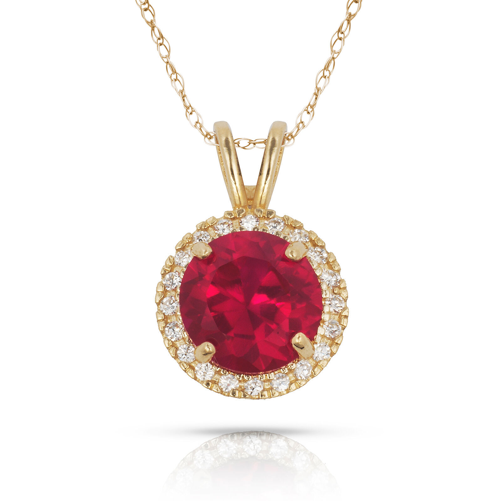 Primary image for 1.50CT 14K Yellow Gold Halo Ruby Round Shape Basket Setting Pendant w/ Chain