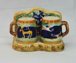 Vintage Mugs with Deer And Birds On Base Salt And Pepper Shakers Japan - $12.30