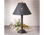 TABLE LAMP &amp; PUNCHED TIN SHADE - Distressed Black with Red Stripe Crackl... - $196.45