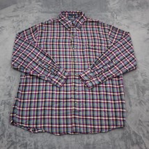 Manhattan Shirt Mens L Red Blue Plaid Flannel Button Down Long Sleeve - £18.57 GBP