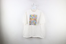 Vintage 90s Streetwear Womens One Size Distressed Rainbow Flower Art T-Shirt USA - £47.29 GBP