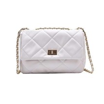 Solid Color Quilted Crossbody Bag for Women Trends Lattice Female Shoulder Bag F - £20.70 GBP