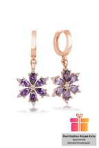 Gift Boxed Purple Amethyst Stone Lotus Flower Earrings Rose 925 Sterling Silver  - $69.00