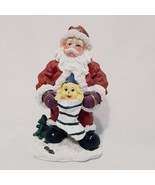 Santa Claus Stocking Puppy Figurine Bell Christmas 5&quot; Resin Snow Glitter... - £14.93 GBP