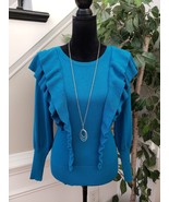New York &amp; Company Womens Blue Ruffle Rayon Round Neck Long Sleeve Sweat... - $483.42 MXN